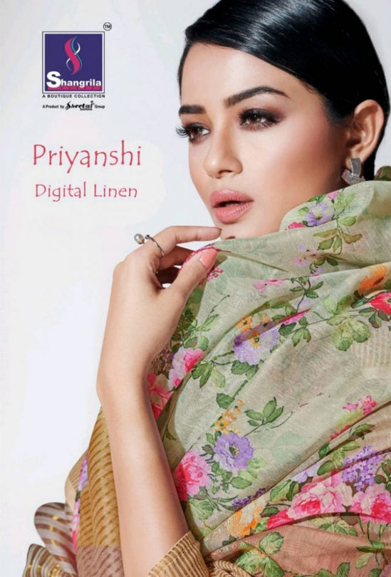 Shangrila Priyanshi Digital Linen Saree Catalog Collection