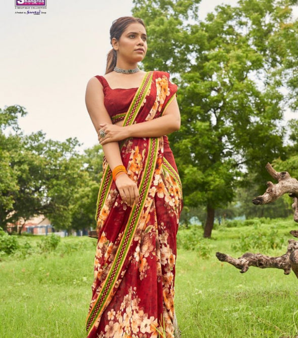 Shangrila Samiksha Georgette Prints With Designer Border Saree Catalog