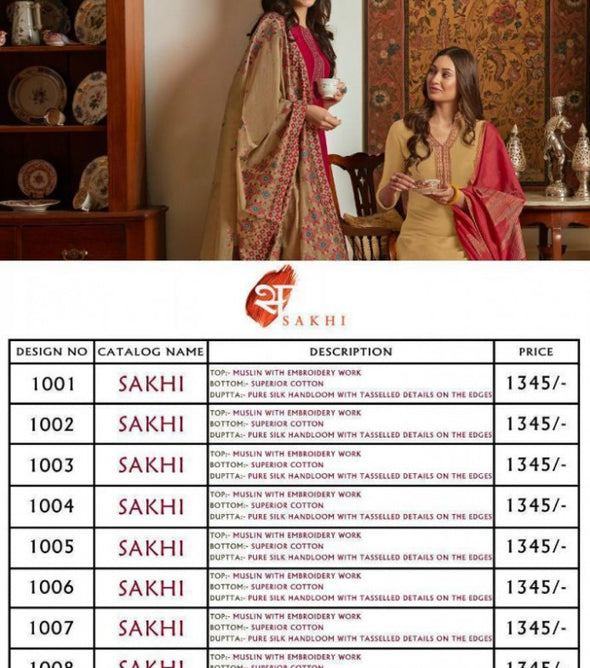 Swagat Sakhi Maslin With Embroidery Work Suits Catalog