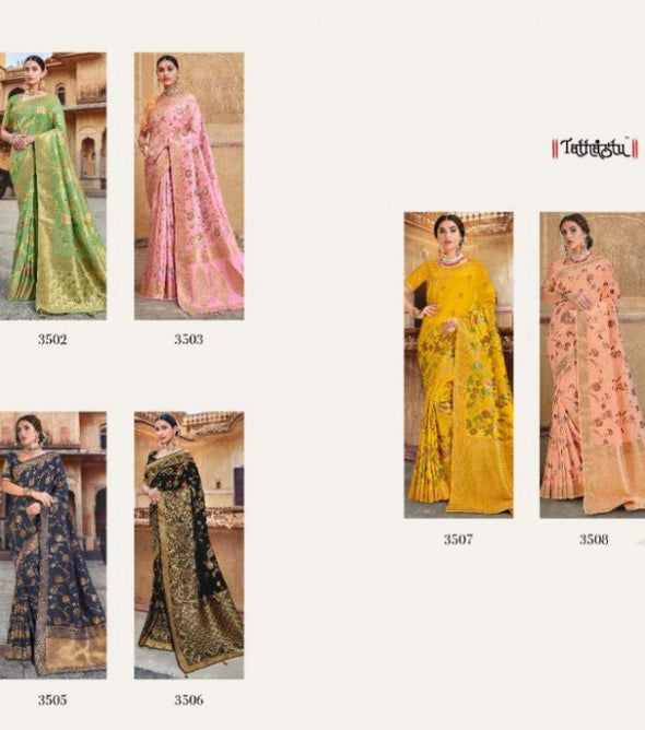 Tathastu 3501-3509 Series Silky Festival Wear Ethnical Saree Catalog