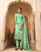 Glossy Simar Suhani Chinon Fabric Straight Salwar Kameez Catalog