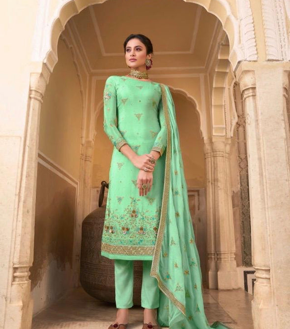 Glossy Simar Suhani Chinon Fabric Straight Salwar Kameez Catalog