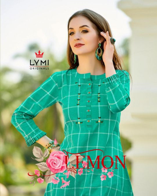 Lymi Originals Lemon Cotton Weaving With Value Addition Short Tops Catalog