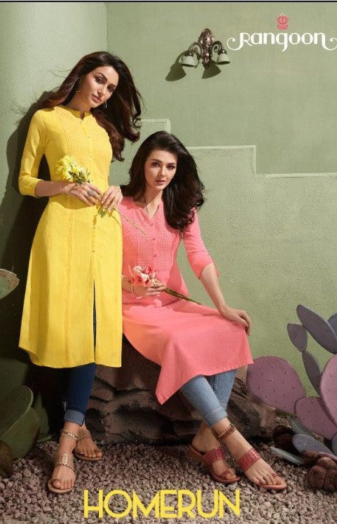Kessi Rangoon Homerun Slub Rayon With Shifli Work Kurti Catalog
