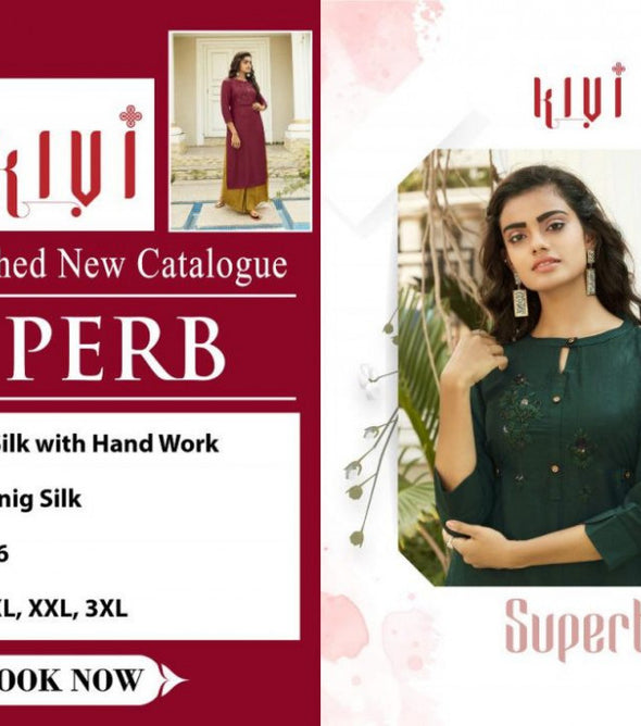 Kivi Superb Lining Silk With Hand Work Kurti With Botton Catalog