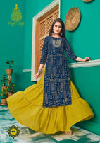 Kajal Style Fashion Galaxy Vol-1 Rayon Print Kurti With Sharara Skirt Catalog