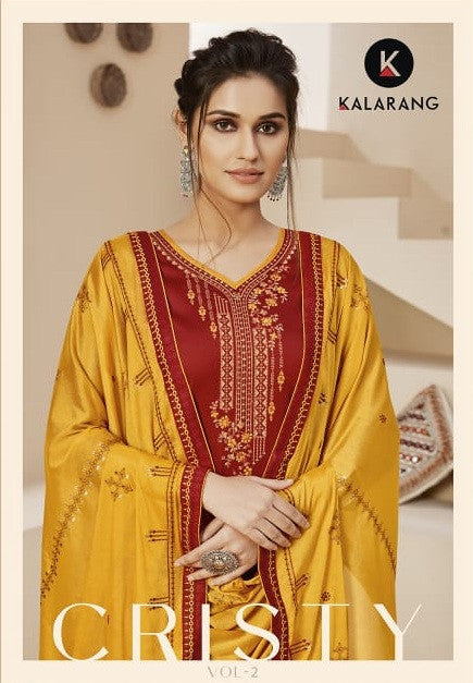 Kalarang Cristy Vol-2 Jam Silk Cotton Embroidery Work Suits Catalog