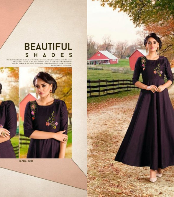 Shubh Nx Aayna Chinon Long Gown Style Kurti Catalog