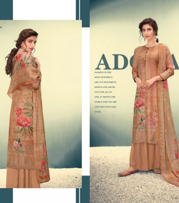 Karma Trendz Sabah Muslin Embroidered Deigital Print Plazzo Style Suits Catalog