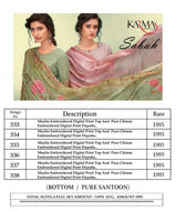 Karma Trendz Sabah Muslin Embroidered Deigital Print Plazzo Style Suits Catalog