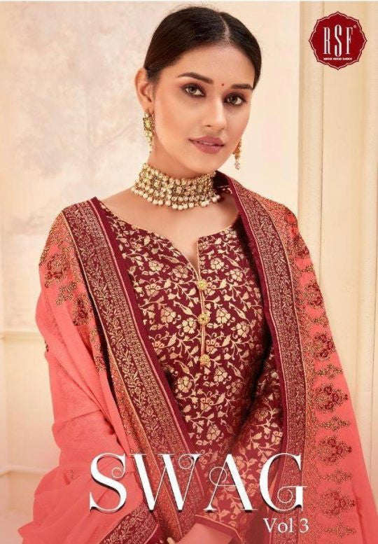 RSF Swag Vol-3 Silk Jacquard Plazzo Style Suits Catalog