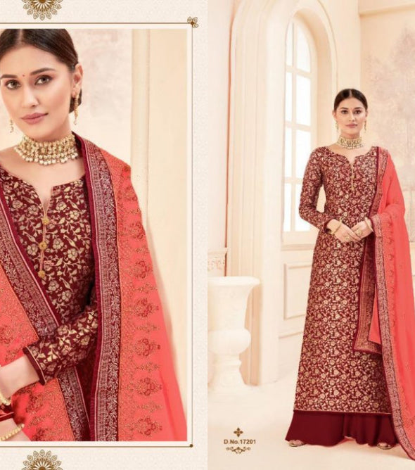 RSF Swag Vol-3 Silk Jacquard Plazzo Style Suits Catalog