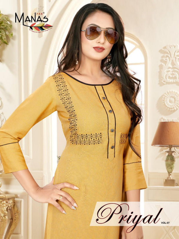 Manas Creation Priyal Vol-7 Rayon Kurti Catalog Collection