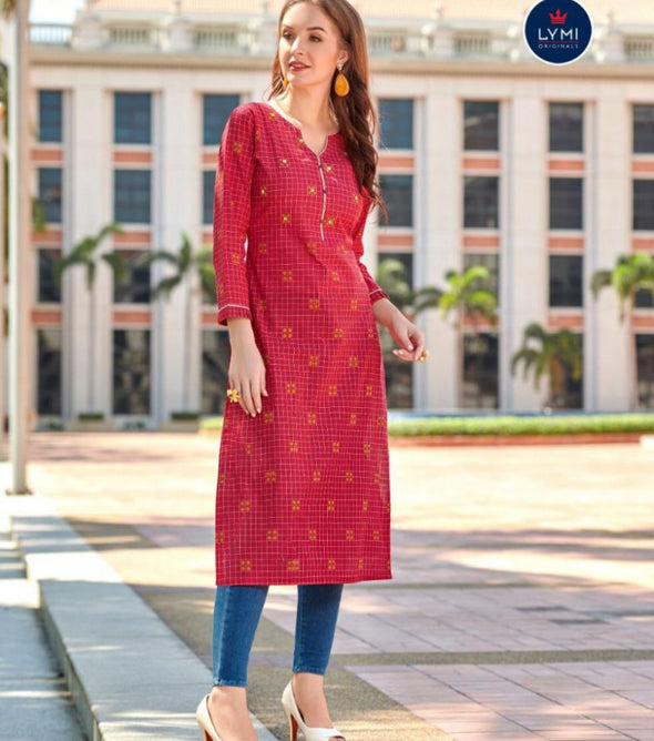 Lymi Grass Cotton Weaving Straight Pattern Kurti Catalog