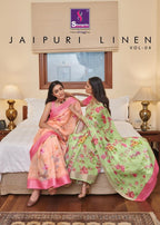 Shangrila Jaipuri Linen Vol-4 Authentic Handloom Art Prints Saree Catalog
