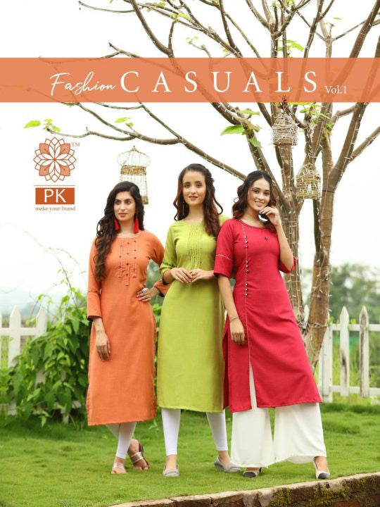 Aradhna Fashion PK Casuals Vol-1 Straight Pattern Rayon Kurti Catalog